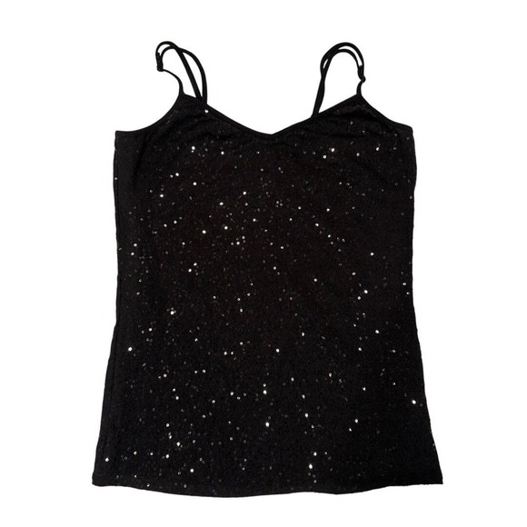 GLO Tops - Y2K Black Sequin Cami Top Womens L Clubwear Party Going Out Indie Sleaze